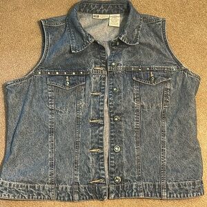 Denim Jean Vest Stone Washed Cowgirl Studded Buttons Faded Glory Sz L